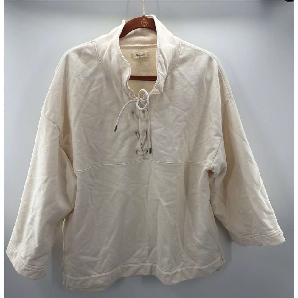 Madewell Lace-Up Sweatshirt Cotton Oversize‎ fit Size:XL Ivory Women Pullover